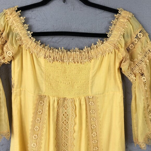 Charo Ruiz Ibiza Top Womens M Yellow Lace Boho Bell Sleeve Babydoll Milkmaid - Picture 11 of 16